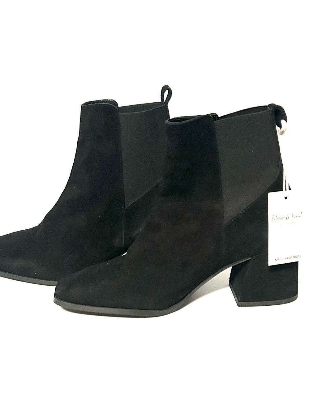 Antonio de Faria Black Suede Boots Ankle Boots made in Portugal Size 8 NWT